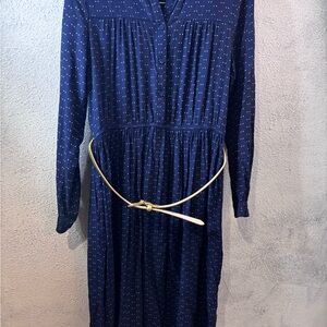 Chic Long Sleeve Navy Dress with Belt